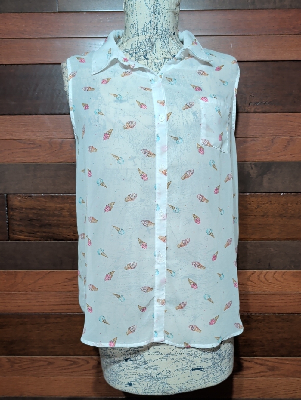 No Boundaries White Ice Cream Cone Sleeveless Top with Pink & Blue Accents